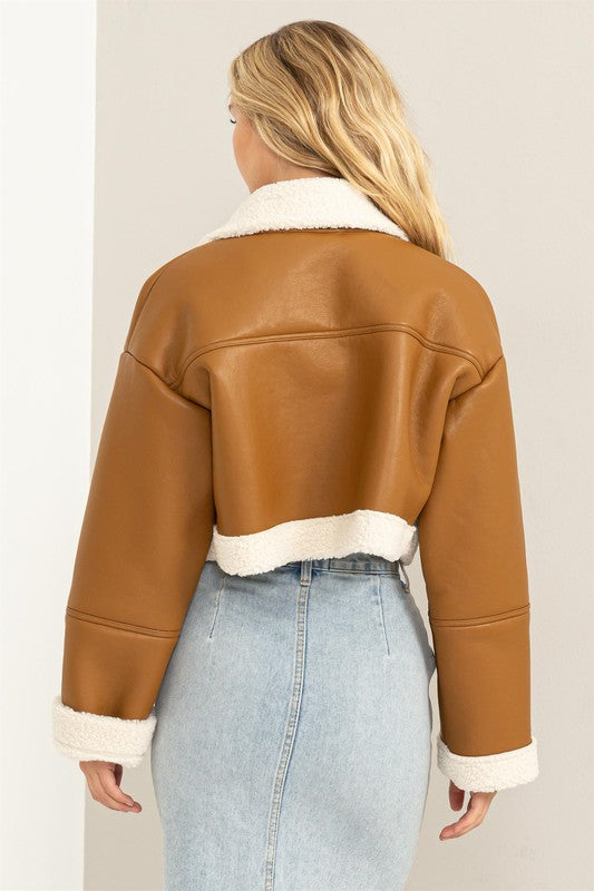 Out of My Way Shearling Cropped Jacket Brown Top