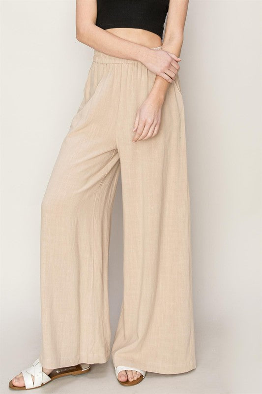 Linen Wide Leg Pants Taupe Bottom