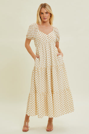 Printed Tiered Maxi Dress Dusty Yellow Dress