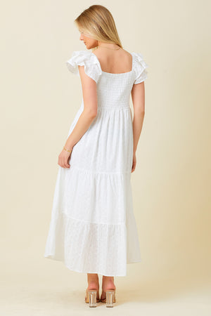 Ruched Teired Maxi Dress Off White Dress