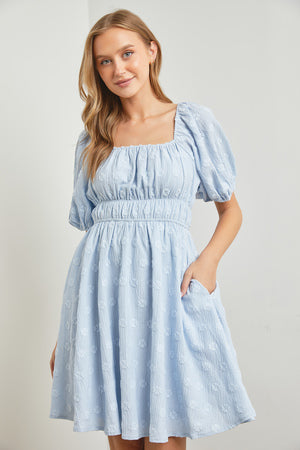 Textured Woven Dress Dusty Blue Dress