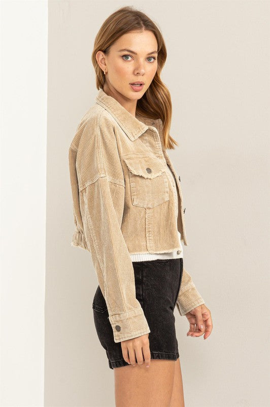 Extra Passion Corduroy Crop Jacket Cream Bottom