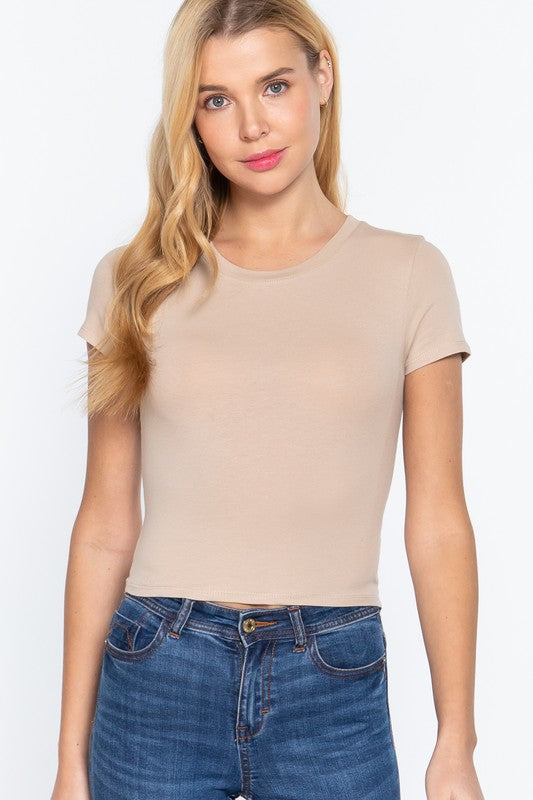 Short Sleeve Crop Top Coconut Taupe Top