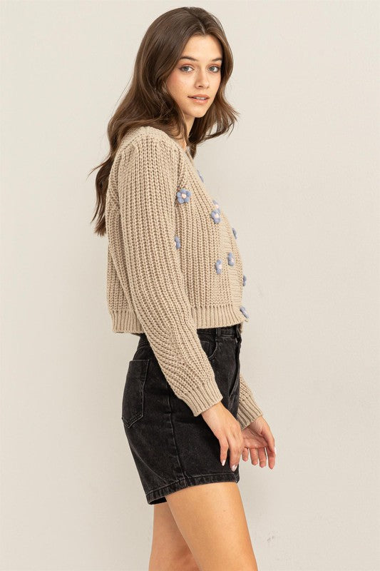 Romantic Winter Floral Cardigan Light Taupe Top