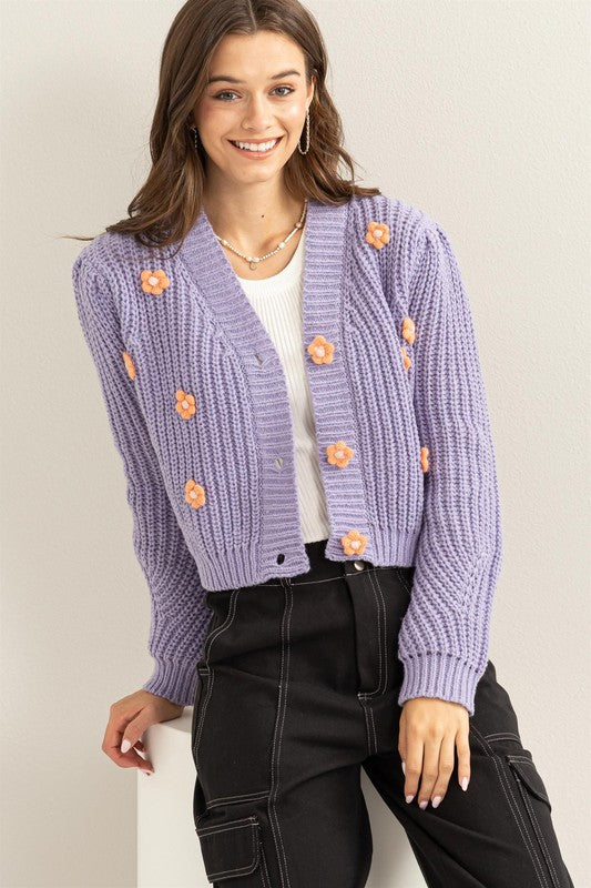 Romantic Winter Floral Cardigan Lilac Top