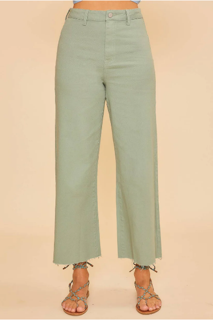 High Rise Cropped Jean Sage Bottom